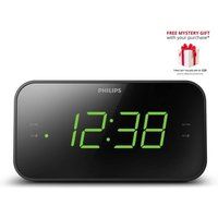 Philips Wake-Up Alarm Clock with Radio, Radio with Display for Bedside, Digital Radio with Dual Alarm, Sleep Timer & Snooze Function, Portable with Battery Back-up, Black with large Display