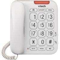 VTech CL1100 Corded Landline House Phone with Big Button, Visual Ring Indicator, Speed Dial, Handsfree Speakerphone, No AC Power Needed, Hearing Aid Compatible