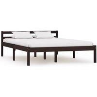Bed Frame Dark Brown Solid Pine Wood 140x200 cm
