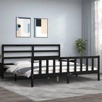 Bed Frame with Headboard Black 200x200 cm Solid Wood
