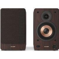 SHARP CP-SS30(BR) 60W RMS (2x 30W) 2-way Active Bookshelf Speakers - Wireless Studio Monitors with Bluetooth v5.0 Audio Streaming, USB Playback, Optical, AUX & RCA input - Brown
