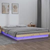 LED Bed Frame without Mattress Double Solid Wood