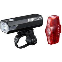 CatEye Ampp 500S / Viz 150 Bicycle Front & Rear Light Set - LED OptiCube Technology Front Light - IPX4 Waterproof Rated - FlexTight Easy Fit Bracket - USB C Rechargeable, Black