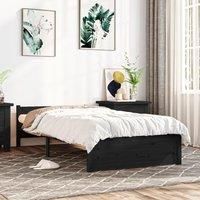Bed Frame Black Solid Wood 75x190 cm Small Single