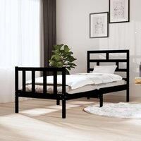 Bed Frame Black Solid Wood Pine 75x190 cm Small Single