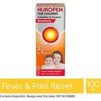 Nurofen for Children Medicine Strawberry Ibuprofen, 100 mg - 3 Months to 9 Years - 100 ml