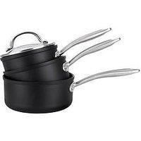 PRESTIGE - Scratch Guard - 3pc Non Stick Saucepan Set - 16/18/20cm - Aluminium - Scratch Resistant - Induction Suitable - Dishwasher and Oven Safe - Glass Lids, Black, 11896