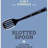 Prestige 2-in-1 Slotted Spoon Silicone Edge - Slotted Spoon with Non Scratch Silicone Edges & Draining Vents, Heat Resistant Kitchen Utensils to Protect Non Stick Cookware, 39cm, Black & Grey