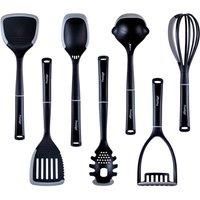 Prestige 2-in-1 Kitchen Utensils Set of 7 - Cooking Utensils Set with Non Scratch Silicone Edges, Heat Resistant Kitchen Utensils to Protect Non Stick Cookware, Black & Grey