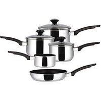 Prestige Everyday Milkpan, Saucepan and Frypan Set of 5 - 5 year guarantee - Non Stick pots and pans with Glass lids - Stainless Steel cookware