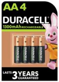 Duracell Rechargeable AA 1300 mAh Batteries, Pack of 4