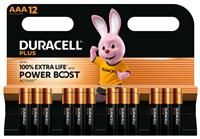 DURACELL Plus AAA Batteries (12 Pack) – Alkaline Batteries 1.5V – Up to 100% Extra Life with POWER BOOST Actives– Reliability For Everyday Devices – 0% Plastic Packaging – 10-Year Storage-MN2400