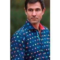CLAUDIO LUGLI Men's Multicolour Hearts Print Shirt in Navy | Size: Large