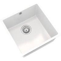 Etal Kithen Sink Inset Undermount 1 Bowl Gloss White Granite 440 x 440mm Waste