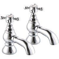 Twin Bath Taps Pair Chrome Brass Pillar Traditional Cross Head Hot And Cold