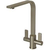 ETAL Stroud Twin Lever Kitchen Mixer Tap Brushed Steel (796FK)