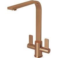 Modern Angular Kitchen Mixer Tap Twin Lever Swivel Spout Brushed Copper