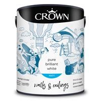 2.5L Crown Matt Emulsion Wall Ceiling Pure Brilliant White Matt Paint LOW ODOUR