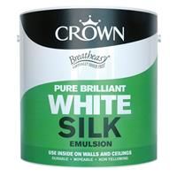 Crown Walls & Ceilings Silk Emulsion Paint Pure Brilliant White - 2.5L