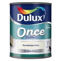 Dulux Once Satinwood Paint For Wood And Metal - Pure Brilliant White 750Ml
