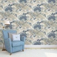 Crown Oriental Landscape - Chinese Toile Wallpaper - Shabby Chic Wall Decor