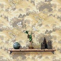 Crown Oriental Landscape - Chinese Toile Wallpaper - Shabby Chic Wall Decor
