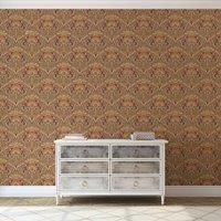 Gold Green Red Retro Wallpaper Vintage Damask Floral Flora Nouveau Metallic