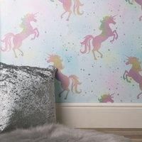 Girls Unicorn Wallpaper Children's Pink White Glitter Rainbow Butterflies Floral