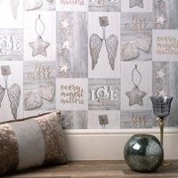 Fine Decor Love Your Home/Starlight Wallpaper Hearts Shabby Chic 10m 5 Colours