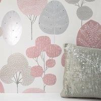 Scandi Forest Wallpaper Metallic Blush Pink / Cream Crown M1522