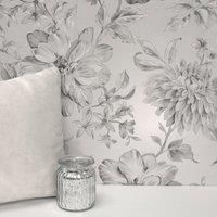 Fine Decor Lucia Floral Silver/Grey Metallic Effect 10m Wallpaper M1547