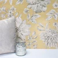 Fine Decor Lucia Floral Yellow/Grey Metallic Effect 10m Wallpaper M1550