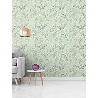 Mariko Bird Floral Wallpaper Branch Trail Metallic Green Gold M1552 Crown - New