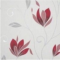 Synergy Red and White Silver Glitter Floral Textured Vinyl Wallpaper M1718