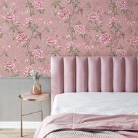 Crown Akina Floral Blush Wallpaper M1726 - Textured Fabric Effect Songbird