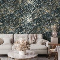 Crown Carbon Onyx Navy Wallpaper M1748 - Faux Metallic Marble Granite Stone