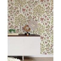 Crown Rowan Autumn Trees Olive Wallpaper M1762 - Textured Fabric Effect Leaves