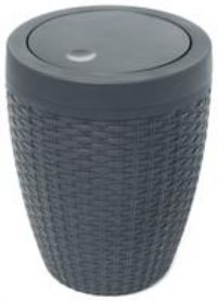 Addis Faux Rattan Round Swing Lid Bathroom Bin, Charcoal