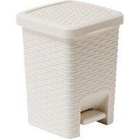 Addis Rattan Effect Square Bathroom Pedal Waste Trash Bin, 6 Litre, Cream, Calico Linen