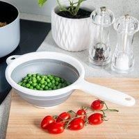 Addis 518406 Pop & Store 2 Pack Collapsible Food Colander with Handle, Set Includes 16.5cm & 24cm, White and Grey, Plastic