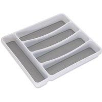 Addis Premium Soft touch 5 Compartment kitchen Cutlery Drawer Utensil Organiser Tray, White & Grey new 5 Sections