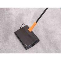 Addis Carpet Sweeper Manual Roller Floor Cleaning for Hard Floors and Carpets, Non Electric manual push, supplied with comb brush cleaner, Black and Orange