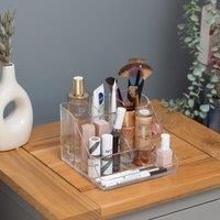 Addis Open 6 Compartment Clear Acrylic Cosmetic Vanity Office Desktop Stationery Easy Display Organiser For Make Up and Jewellery; Home Office Stationary Desk Storage, Clear Acrylic