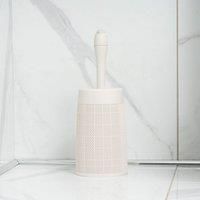Addis Faux Hessian Round Plastic Toilet Brush Set with Internal Detergent Injection System, Cream, Calico Linen, One Size