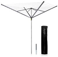Minky Heavy Duty Easy Breeze 50m 4 Arm Rotary Airer Washing Stay Taut Lines, Cover and Metal Soil Spike, Alloy Steel, Silver