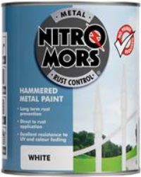 Nitromors Anti-Rust Hammered Finish Metal Paint, No Primer Required, White, 750 ml