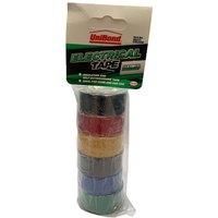 UniBond Insulating Electrical Tape Multipack / Duct Tape in Black, Red, Yellow, Brown, Blue and Green / 6 x 19mm x 3.5m (Colours May Vary)