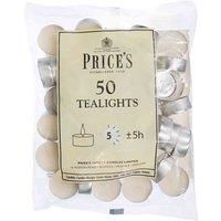 Prices Patent Candles White Tealights Bag, Pack of 50, Wax, l x 3.8cm w x 1.8cm h