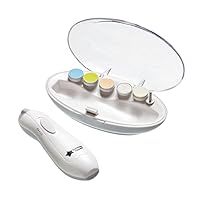 Tommee Tippee Electric Baby Nail File Trimmer, Battery-Powered Infant Nail Clipper with LED Light and Six Filing Heads for Baby and Adult Use White