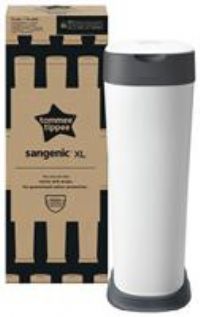 Tommee Tippee Twist and Click Sangenic XL Nappy Bin, Holds up to 60 Nappies, Eco-Friendlier System, Includes 1x Refill Cassette with Sustainably Sourced Antibacterial GREENFILM White